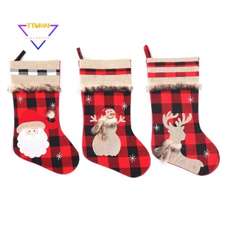 calcetines de decoración del hogar de navidad, lino de alta calidad, cuadros rojos y negros, bolsas de regalo de año nuevo (hombre de nieve)