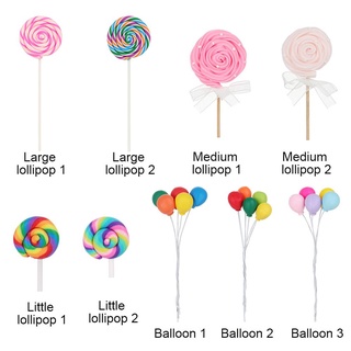 VANAS Multicolor Cake Topper Party Supplies Balloon Style Cupcake Decor Various Sizes Kids Gift Soft Clay Made for Birthday Wedding Lollipop Pattern (2)