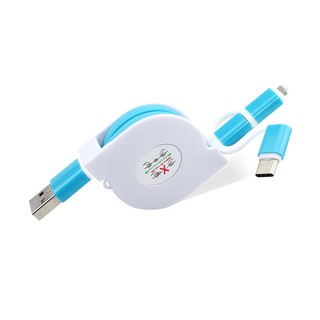 Cable de carga rápida retráctil de 1 m - 3 en 1 Android tipo C y Micro USB y para iphone Lightning fecha Cable (3)