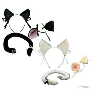 bef anime cosplay lolita peluche gatito orejas diadema pelo clips con cola larga conjunto