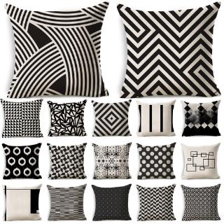 Funda de almohada decorativa de lino de algodón, diseño geométrico, color negro, blanco, hogar, sofá, cama, Funda de almohada, Funda de Cojin 40198