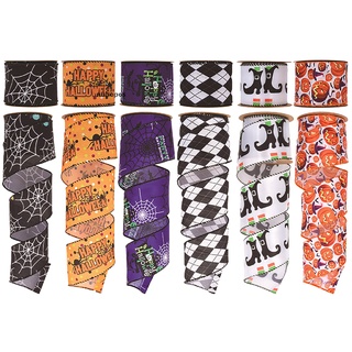 Nuhopes 6 Rolls 30 Yards Halloween Wired Edge Ribbons Spider Web Bat Wired Ribbon CO
