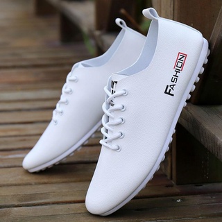 Primavera De Los Hombres Casual Zapatos Transpirable Guisantes De Suela Suave Pequeño Cuero Versión Coreana Moda Blanco Todo-Partido