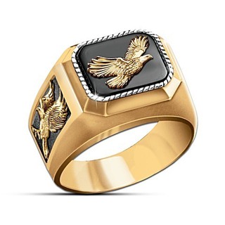 Nueva moda de lujo de los hombres de 18K de oro sólido esmalte escultura águila anillos para hombres personalidad Hip Hop Punk estilo padre día fresco joyería regalos cumpleaños aniversario Viking fiesta banquete anillo tamaño 6-13