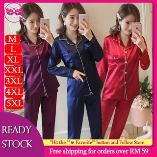 [belleza Chica] mujeres más el tamaño M-5XL Baju Tidur pijamas conjunto de manga larga ropa de dormir pijamas ropa de dormir traje de dormir