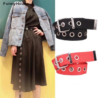 [funnyhouse] Cinturones de mujer con clavos de ojal agujeros de un solo Pin hebilla de lona cinturón de lona cinturón de Nylon caliente