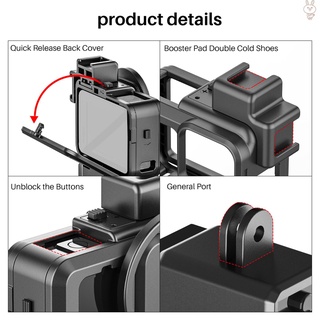 [Nuevo]Andoer G9-4 cámara de acción jaula de vídeo de plástico Vlog funda protectora con doble montaje de zapata fría 55 mm adaptador de filtro de extensión accesorio de repuesto para 9 (8)