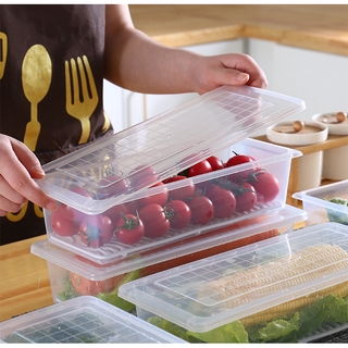 Multifuncional rectángulo fresco mantenimiento contenedores de almacenamiento/plástico transparente organizador caja/refrigerador de alimentos diseño de drenaje