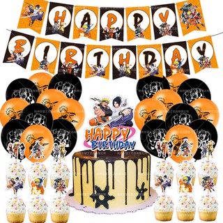 Naruto tema fiesta conjunto Anime feliz cumpleaños bandera globo pastel tarjeta combinación fiesta
