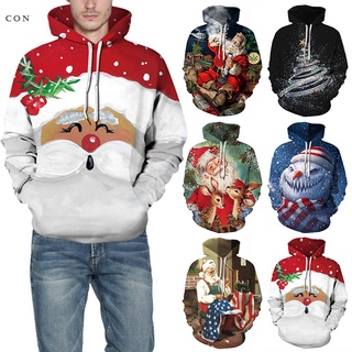 Navidad impresión Digital pareja sudaderas con capucha de manga larga sudadera con capucha Casual suelto para hombres mujeres