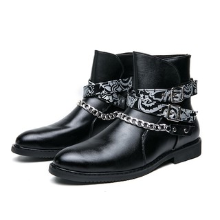 Los hombres de la moda botas de cuero Nubuck cadena de manga botas de los hombres Casual botas de invierno zapatos de los hombres