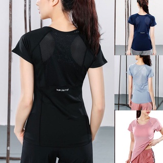 Las mujeres de manga corta Yoga Top camisas Slim deportes Fitness malla Tops mujer gimnasio camisa ropa deportiva