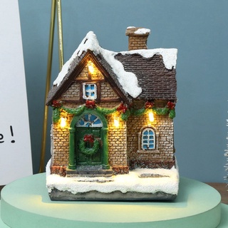 luminosa pequeña decoración de casa decoraciones navideñas resina nieve casa regalos de navidad (excluyendo la batería) b (8)