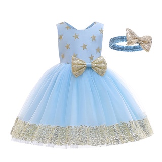 -LZZ- -niño Niña princesa vestido, estrella lentejuelas Bowknot malla diario cumpleaños Ballet vestido con diadema