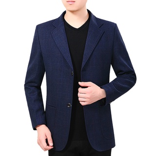 [gcei] moda de los hombres de cuadros casual traje solapa slim fit elegante chaqueta abrigo (2)