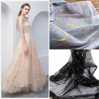 tela de tul bordado de malla estrella pura diy falda vestido de novia tela artesanía moda etapa ropa de alta calidad (1)