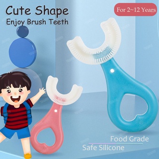 Cepillo de dientes lindo en forma de U para niños de 360 ​​grados Cepillo de dientes de silicona suave en forma de U para bebés de 2 a 12 años