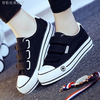 Summer Velcro Women s Canvas Shoes Thick-soled Black Cloth Shoes Korean All-match Women s Shoes Flat Casual Shoes Student Board Shoes