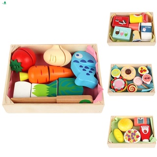 [Hot Sale]Wooden Simulation Food Kitchen Combination Cutting Toy Set Kids Dessert Cooking Pretend Play Puzzle Toys - Vegetable