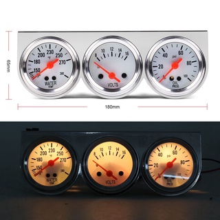 2" panel cromado presión de aceite agua temp voltímetro medidor triple auto medidor conjunto con cara blanca tt101373 (3)