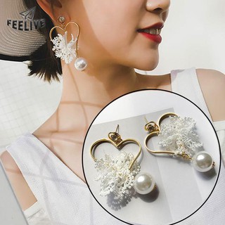 [feelive] aretes/pendientes de cristal de perlas de encaje de amor coreano temperamento coreano moda larga borla pendientes pendientes