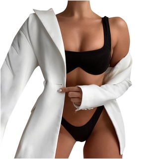 Mujer Bikini sólido conjunto traje de baño de dos piezas relleno sujetador trajes de baño ropa de playa (4)