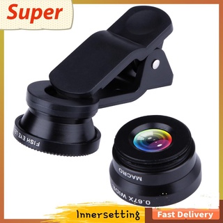 Inn*Universal Clip 3 en 1 180âà ojo de pez gran angular Macro lente de cámara Kit 3 en 1 para teléfonos inteligentes