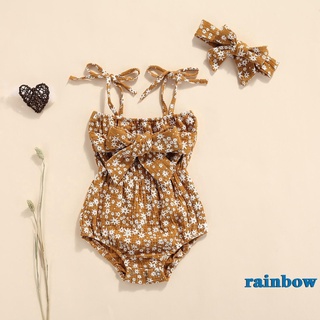 Rainbow-Baby niñas conjunto de ropa de dos piezas, caqui barco cuello sin mangas mameluco y tocado