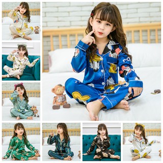 niñas niños pijama conjuntos otoño invierno manga larga niños tops+pantalones pijamas ropa de dormir satén seda pijamas conjuntos