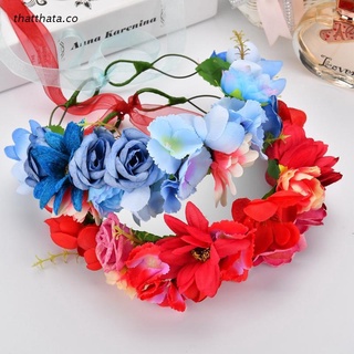 tha corona de flores hecha a mano con corona de cinta floral guirnalda de playa fiesta foto accesorios