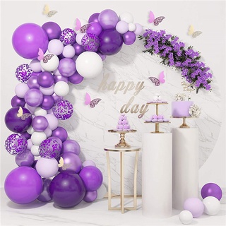 124 unids/set globos púrpura guirnalda arco Kit blanco púrpura confeti papel de látex globos de látex boda fiesta de cumpleaños decoración