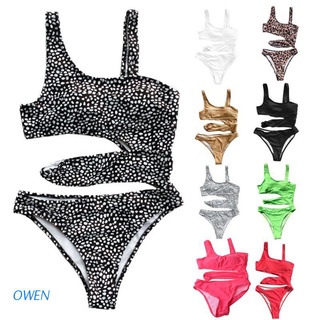 owen mujeres sexy bikini de una pieza irregular sin respaldo monokini color sólido leopardo push up traje de baño corte cintura ropa de playa
