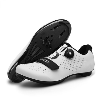 Nuevo blanco Cleats zapatos de bicicleta de carretera de los hombres Rb velocidad zapatos de bicicleta de Pedal zapatos conjunto de no Cleats sin bloqueo de ciclismo zapatos de bicicleta de montaña zapatos de equitación Spd triatlón autobloqueo deporte al aire libre transpirable zapatos de ciclismo