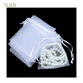 SUER 50PCS Candy Gift Bags Wedding Drawstring Pocket Organza Gauze Sachet Jewelry Packing Christmas Favor Party Supply Drawable White Pouches (1)