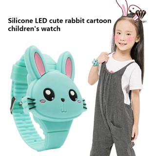 1 pza reloj electrónico LED para niños/correa de silicona con diseño de conejo/reloj de pulsera encantador
