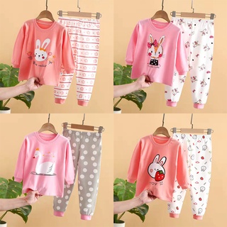 0-5años listo stock rosa pijamas conjunto para bebé niñas con manga larga precioso conejo algodón ropa de dormir conjunto para niña