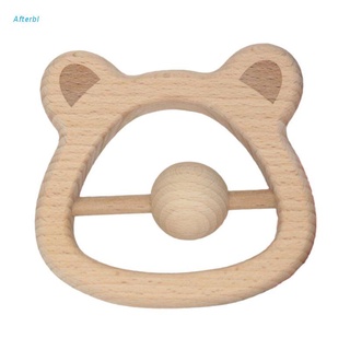 Afterbl Baby Teething Wooden Rattle Cartoon Bear Head Chewing Teether Newborn Nursing Toys Shower Gifts