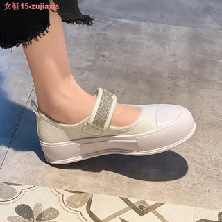 Zapatos de lona de las mujeres verano 2021 nuevo blanco zapatos todo-partido diamantes de imitación lindo velcro suela gruesa zapatos casual marea