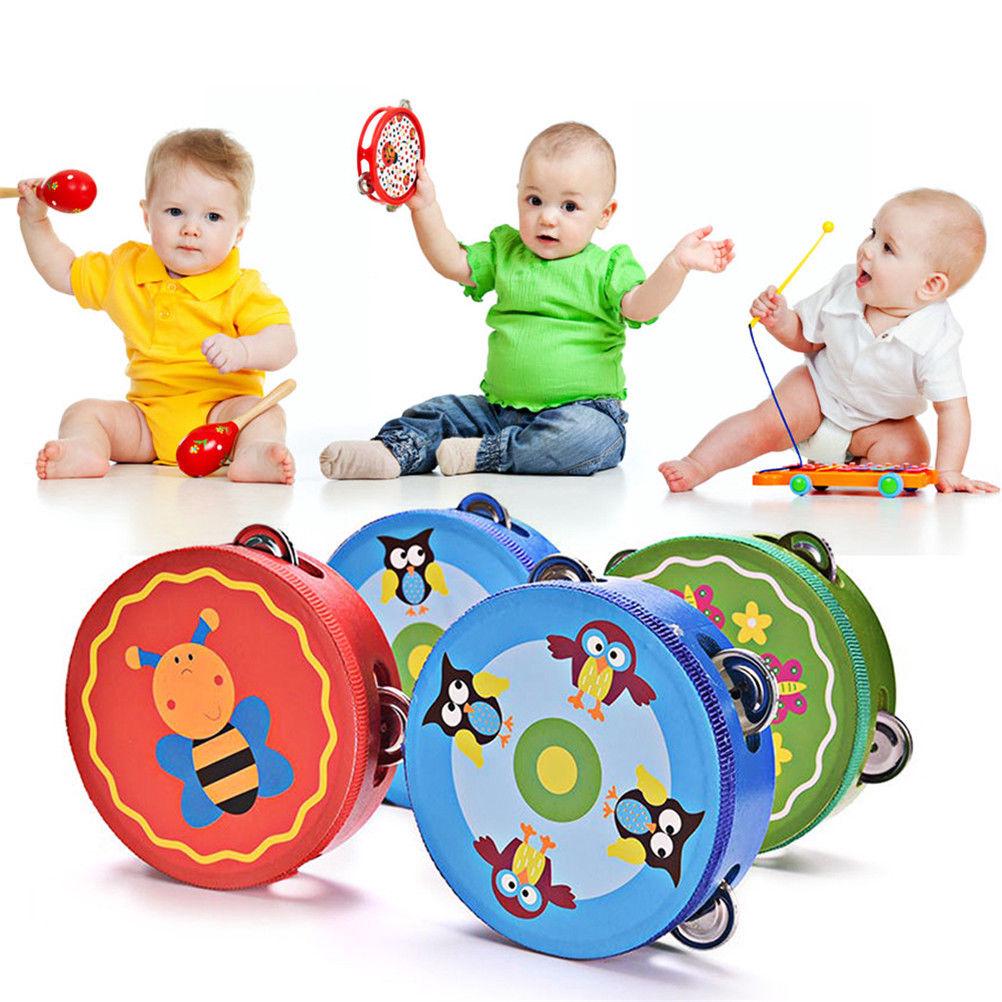 Juguetes musicales de madera para bebés/juguetes musicales de tambor sonajeros/juguetes educativos de pandereta