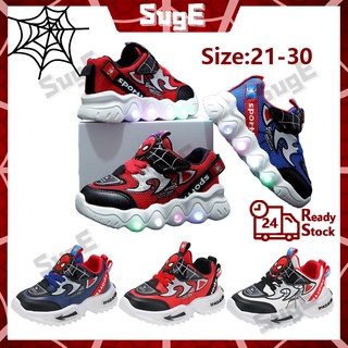 [Suge] Zapatos Para Niños Spiderman De Cuero De Los Deportes La Luz LED Tendencia