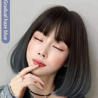 pelucas de longitud media con flequillos peluca completa para las mujeres esponjoso pelo recto peluca de cabeza completa pelo azul corto (8)