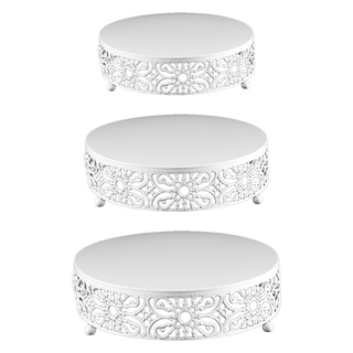 ST Hollow Floral Pattern Round Metal Silver Cake Stand Holder Dessert Cupcake Pastry Candy Display Plate Tray for Wedding Event Birthday Party Favor