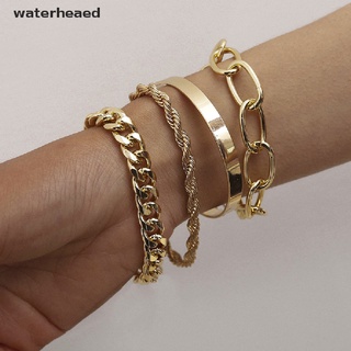 (waterheaed) 4 pulseras de cadena cubana punk curb set para mujer brazalete dorado joyería de moda en venta (1)
