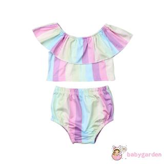 [] ropa de sol para niñas/recién nacidos arcoíris+pantalón con volantes/traje de ropa para Sunsuit (5)