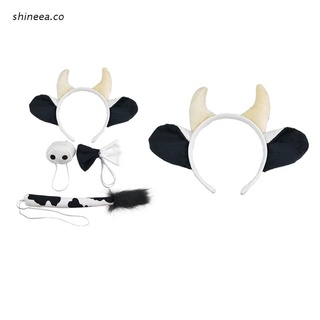 shin Animal Cow Ears Fluffy Headbands Tail Set for Women Cosplay Halloween Hair Prop