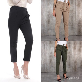 mujer cintura cintura de punto pantalones de cintura alta slim algodón blend delgado casual pantalones pantalones de mujer pantalones casuales de mujer