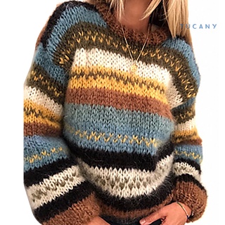 Tucany Suéter De malla rayado con cuello redondo y Manga larga Para otoño/invierno