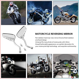 Left Right Universal Motorcycle Chrome Skeleton Skull Style Hand Claw Side Rear View Mirrors 10mm Easy To Install