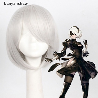banyanshaw anime personajes de dibujos animados yorha 2b plata corta recta peluca cosplay fiesta co