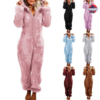 adorable cremallera con capucha mono de las mujeres de lana pijama largo pantalones ropa de dormir de felpa sudaderas con capucha ropa de dormir (2)